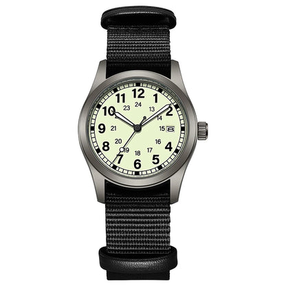 2026 TPW Women's Field Watch 34mm Case Easy Read Fabric Strap 24hr Display Day Function Quartz Movement Luminous