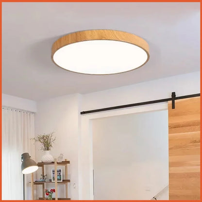 Modern Nordic LED Ceiling Light Round Fixture with Wood Accent for Bedroom Living Room Study Hallway Indoor Decor