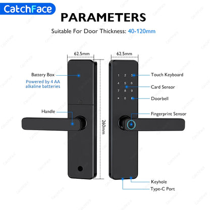 Bluetooth TTLock App Fingerprint Door Lock Code Card Key Touch Screen Smart Door Lock Security Digital Electronic Lock For Home