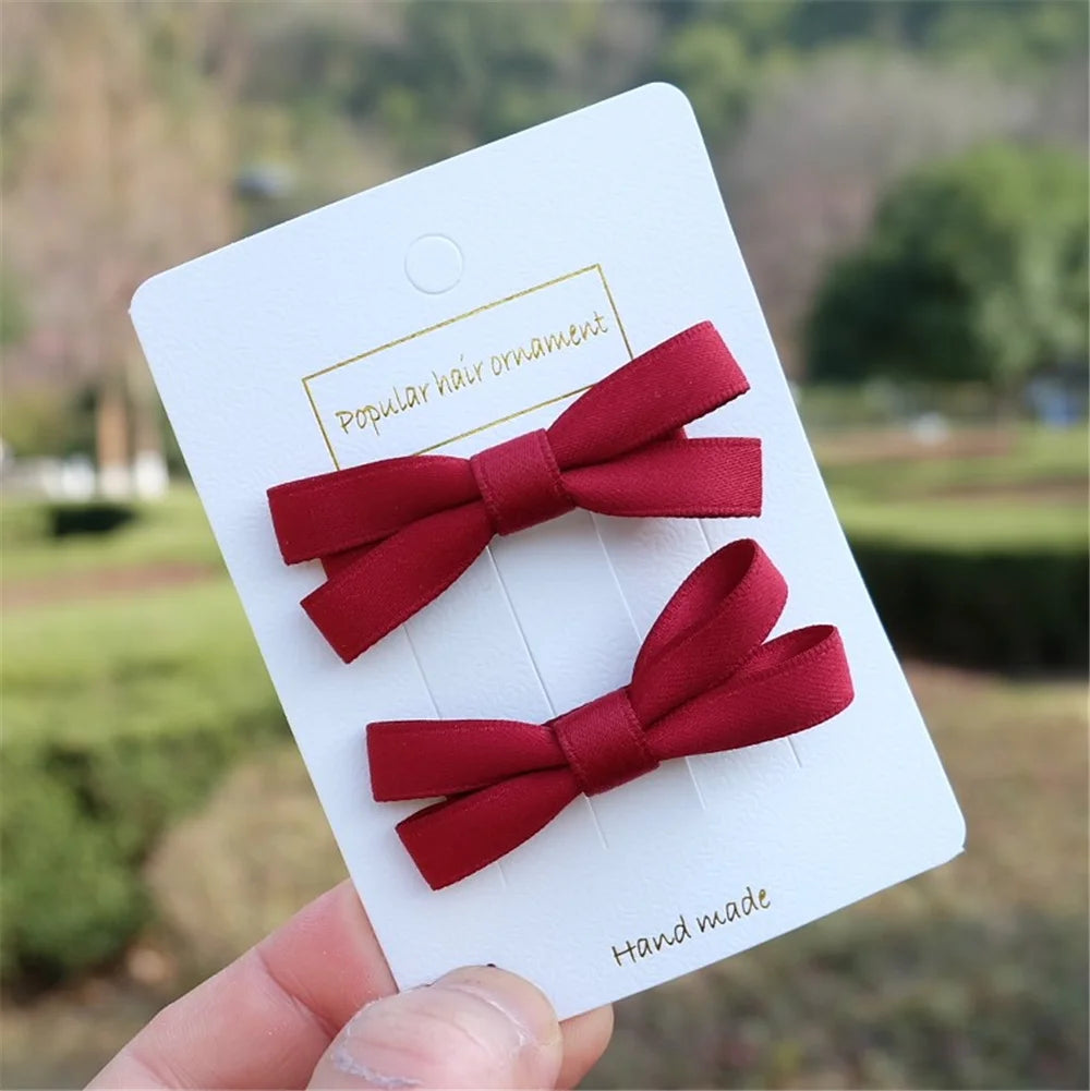 2Pcs/Set Hair Bow Clips For Girls Baby Kawii Barrettes Cute Haar Accessoires Kids Colored Ribbon Hairpins Children Hairgrip Hot