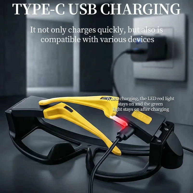 Rechargeable COB LED Glasses Headlight TYPE C Waterproof Lightweight Adjustable Angle Work Lamp for Car Maintenance Repair