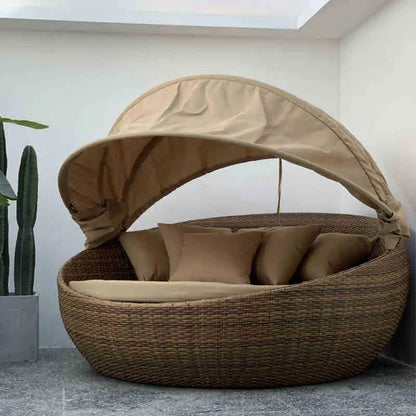 HYS outdoor rattan large round bed garden courtyard balcony bed recliner leisure creative lazy rattan chair sofa bed furniture