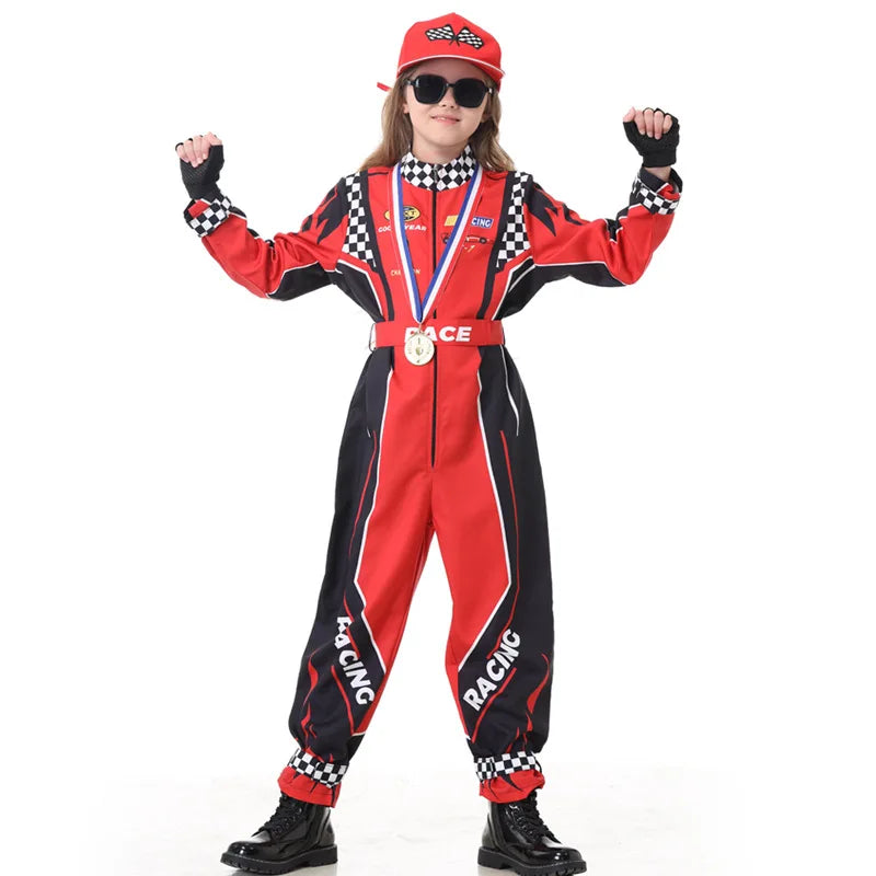 Children's Racing Role-Playing Costume Cosplay Jumpsuit with Belt Set for Boys and Girls Racing Themed Performance Costumes