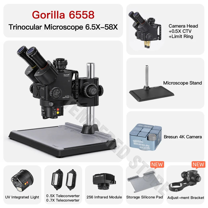 Qianli Gorilla 6558 Trinocular Microscope 6.5X-58X Zoom Industrial Thermal 4K Camera For Mobile Phones Motherboard Repair Tools