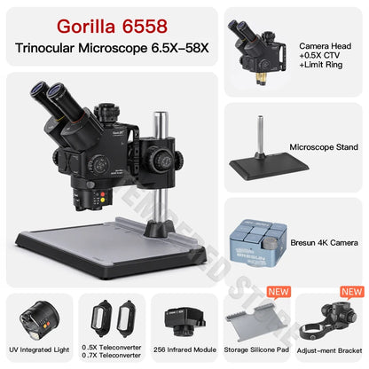 Qianli Gorilla 6558 Trinocular Microscope 6.5X-58X Zoom Industrial Thermal 4K Camera For Mobile Phones Motherboard Repair Tools