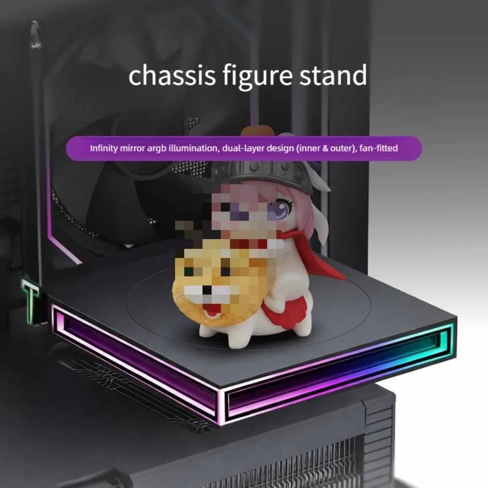 ARGB Infinite Mirror Display Stand for Case Handmade Figure Double Layer Design Fits 12cm PC Case Fan Base
