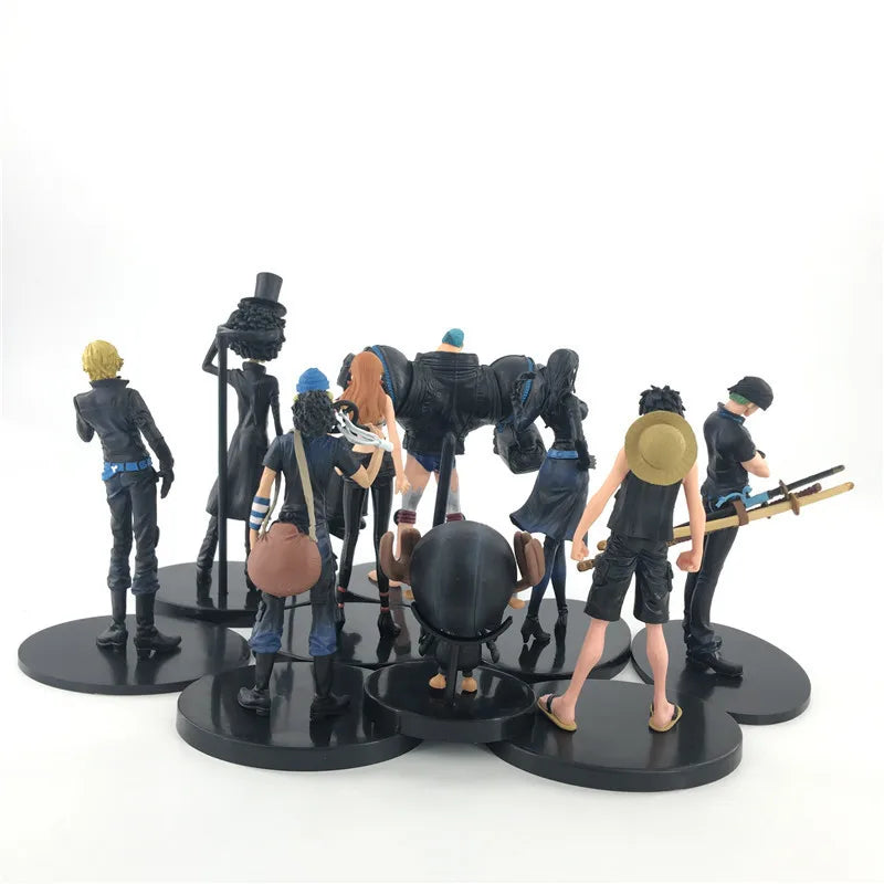 9pcs/set Black Golden Color Anime Figure One Piece Luffy Zoro Sanji Nami Brook Action Figure Collection Model Toy Gifts