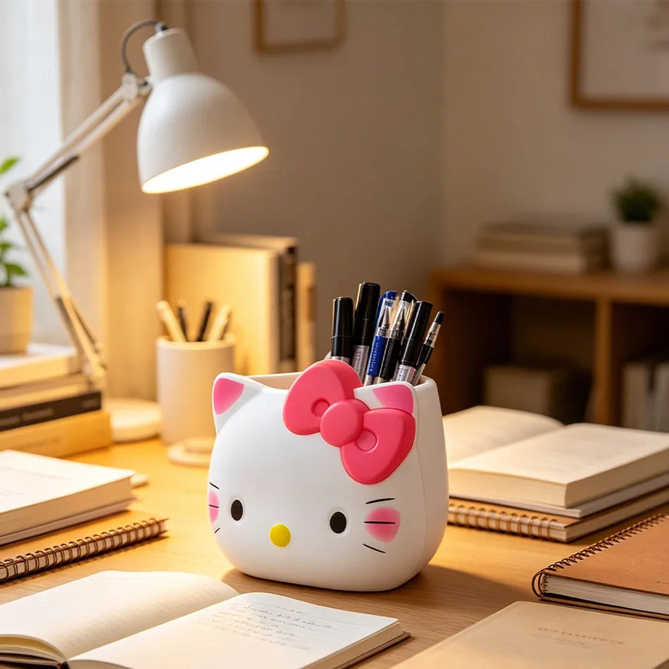 Cute Kawaii Sanrio Characters Figure Pen Cup Hello Kitty Kuromi My Melody Desktop Storage Decor Collectible Toy Gift Office