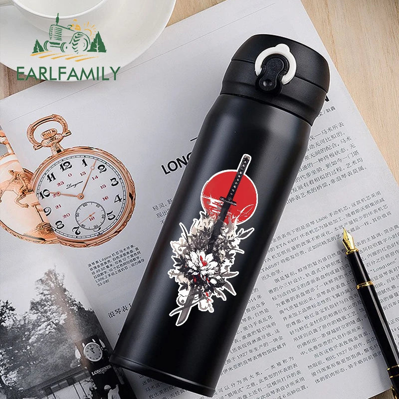 EARLFAMILY Samurai Theme Katana Design Car Stickers Cool Cartoon Picture Decal Amusing Motorcycle Car Body Occlusion Scratch