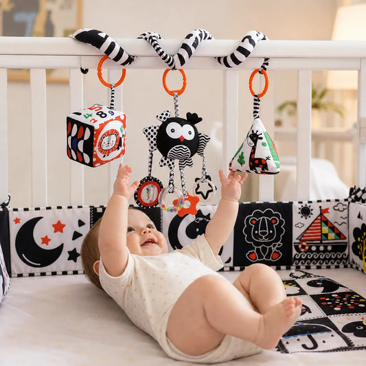 Newborn Crib Book Toys Sensory Cloth Book Square towel Baby Soft Teether Stroller Hanging Ornament Toy Educational Montessori
