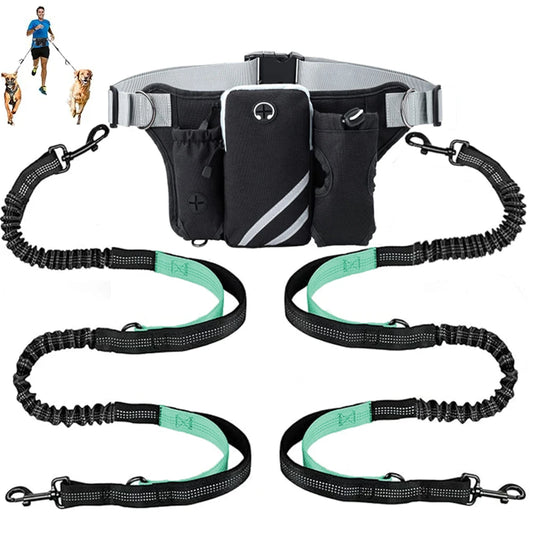2026 Hands Free Dog Leash For 2 Dogs With Water Poop Bag Holder Cell Phone Pouch Reflective Elastic Extendable Dog Leash Waist