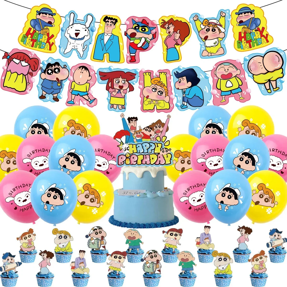 Crayon Shin-chan Birthday Party Disposable Paper plate Cake Topper Hanging Flag Crayon Shin-chan Balloon Birthday Decorations