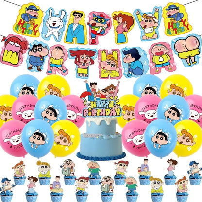 Crayon Shin-chan Birthday Party Disposable Paper plate Cake Topper Hanging Flag Crayon Shin-chan Balloon Birthday Decorations