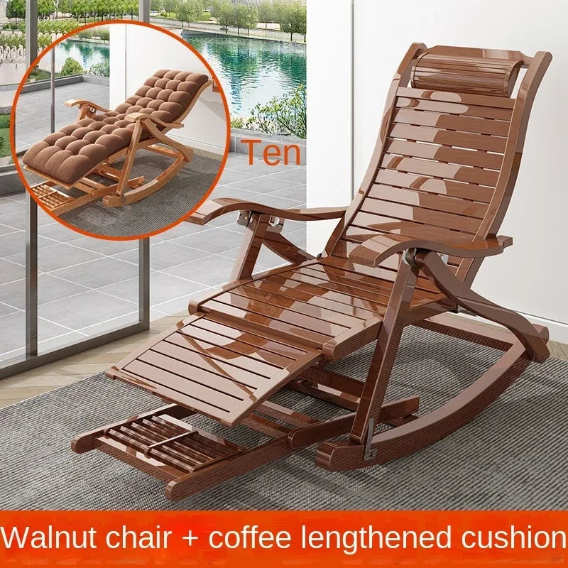 UVR Folding Rocking Chair Adult Bamboo Lounge Chair Home Balcony Leisure Armchair Armchair Lazy Sofa Rattan Chair