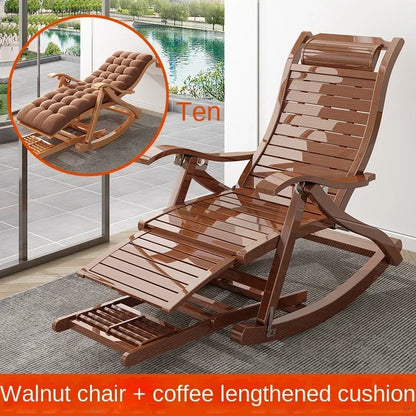 UVR Folding Rocking Chair Adult Bamboo Lounge Chair Home Balcony Leisure Armchair Armchair Lazy Sofa Rattan Chair