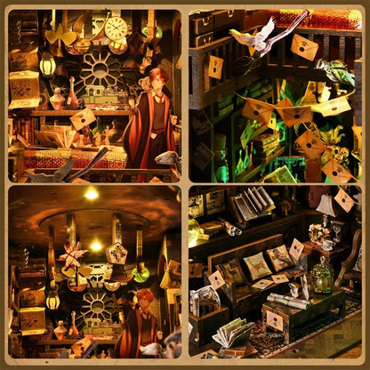 DIY Book Nook Kit Magic House Wooden 3D Puzzle Bookshelf Insert Decor Dollhouse Model Bookend Building Home Decoration Gifts
