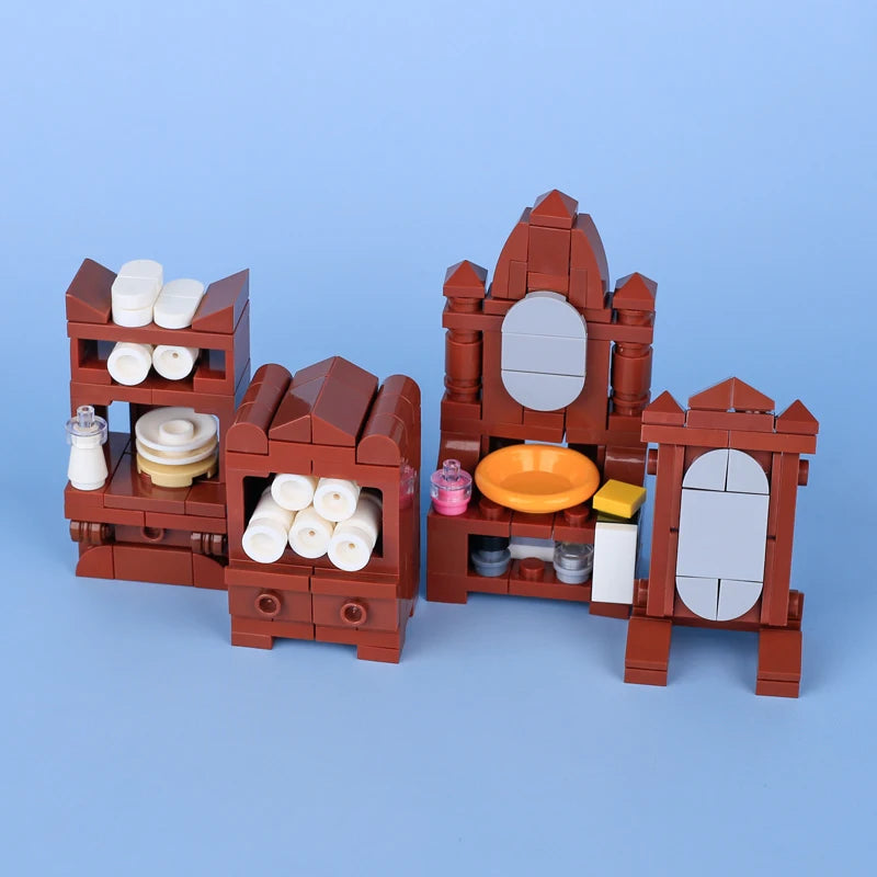 Medieval Scene Building Blocks Castle Street View Winery Tavern Loom Stove Leather Drying Rack Shooting Range Cannon Bricks Toys