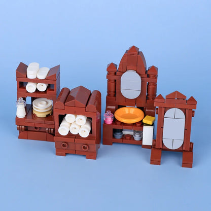 Medieval Scene Building Blocks Castle Street View Winery Tavern Loom Stove Leather Drying Rack Shooting Range Cannon Bricks Toys