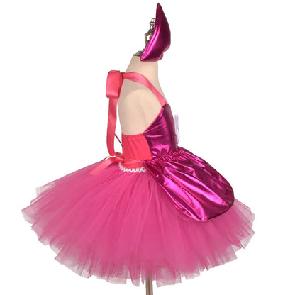 Princess Girls Rosy Knee Length Letter B Tutu Dresses for Girl Birthday Party Halloween Christmas Costumes Margot Robbie Cosplay