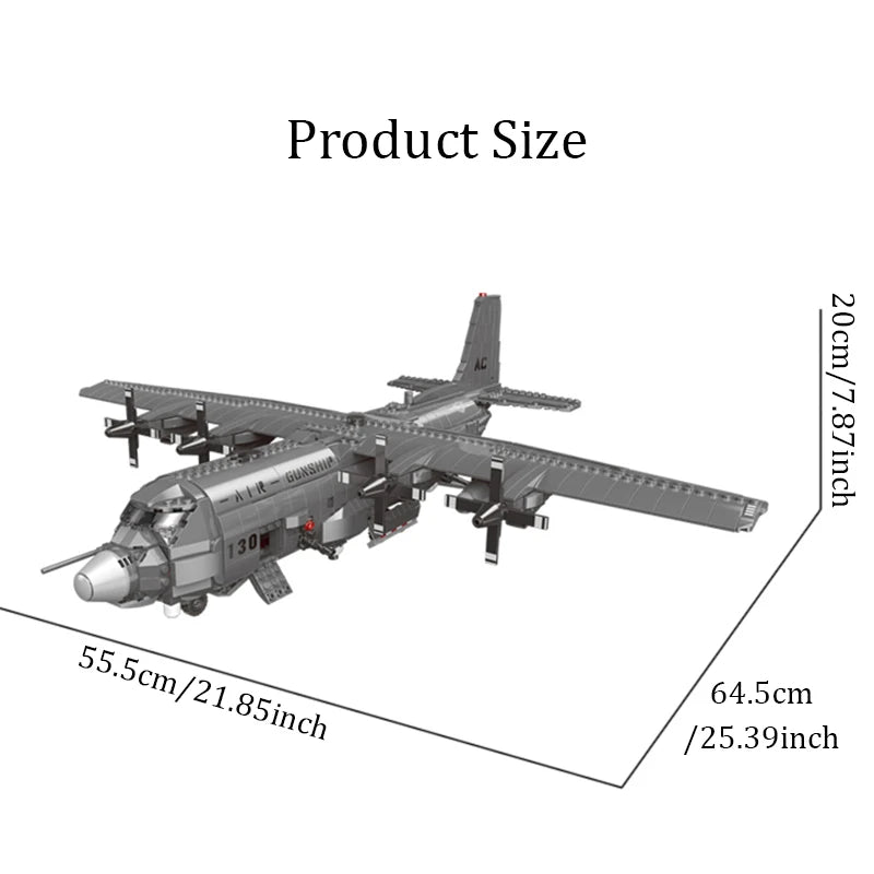 Military Army Bricks Series The AC130 Aerial Gunboat Set WW2 US Plane Building Blocks Classic Model Plane Educational Toys