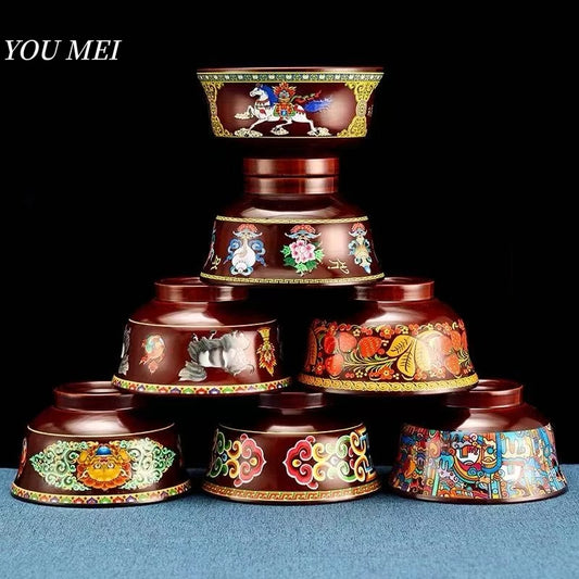 Tibetan-Style Solid Wood Dark-Colored Tsampa Bowl,Auspicious Wooden Butter Tea Bowls,Handicraft Holy Water Bowl Buddhist Item