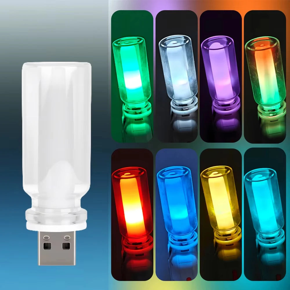 RGB Dynamic LED Touch Ambient Light Candle Type Night Light Clear Glass Flickering Flame Light USB Car Interior Accessories