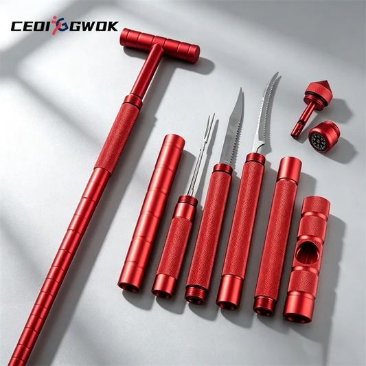 CEOI GWOK Lightweight Aluminum Alloy Folding Trekking Pole Compass Detachable Multifunctional Hiking Stick Outdoor Walking Stick