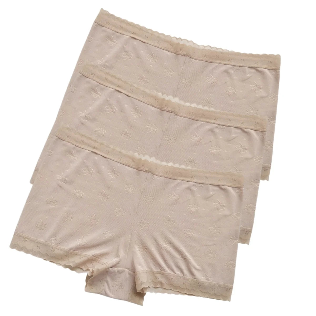 3Pcs/Set Ice Silk Boyshort Women Low Waist Panties Female Underpants Solid Color Lace Underwear Sexy Lingerie M-XL Boyshorts