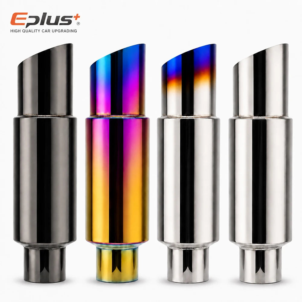 EPLUS Universal Car&Motorcycle Stainless Steel Exhaust Muffler Slant Cut Tip Car Exhaust Resonator 51/57/63mm Inlet