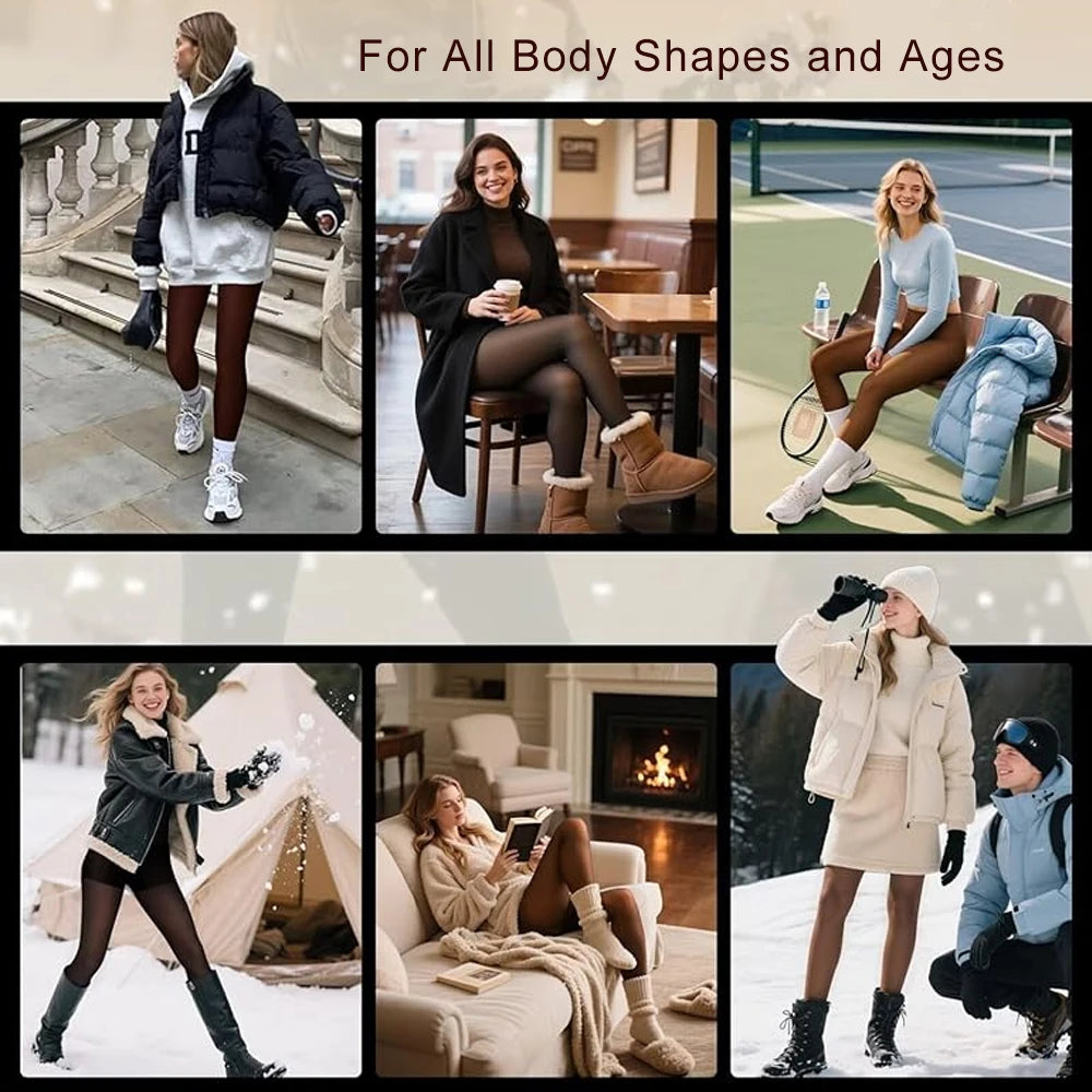One Seam Fleece Lined Leggings Compression Band Shaping Tights Sheer Warm Stocking Skin Tone Pantyhose Plus Size