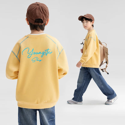 Spring Autumn Teenager Boys Sweatshirts Fashion Letter Print Cotton Long Sleeve Sports Top For 4-14 Years Kids Children Clothes