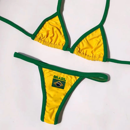 2026 new summer Brazilian flag contrasting bikini retro sexy fashion sports trend fashion backless split niche spicy girl set