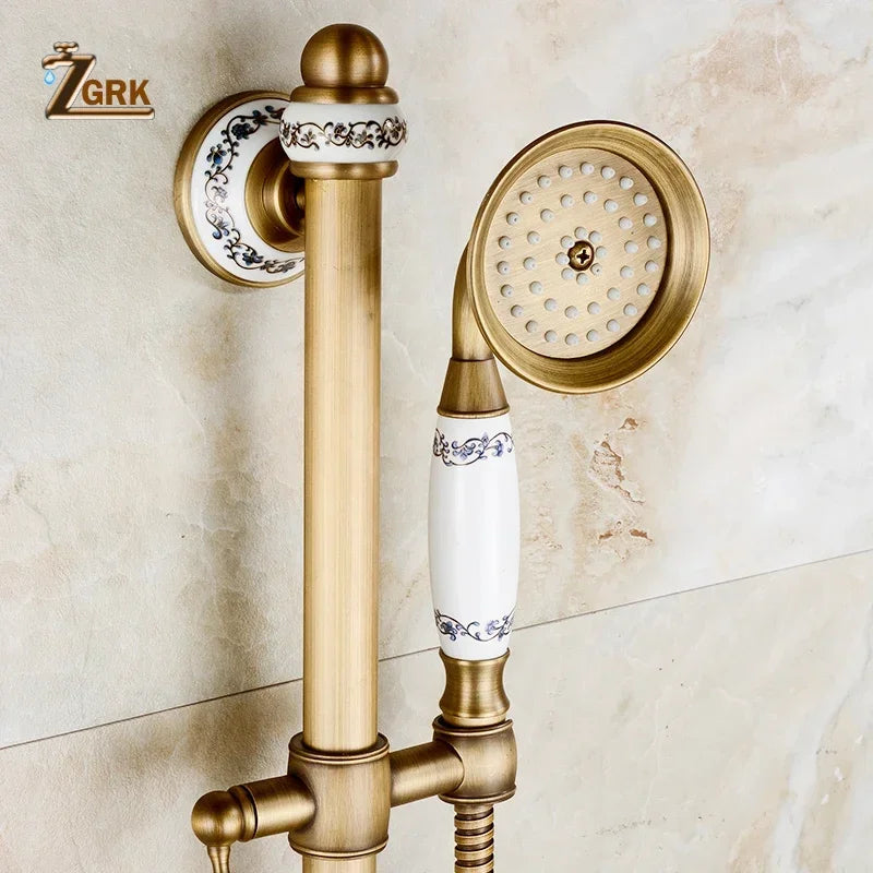 Brass Luxury Bathroom Shower Antique Bronze Finished Wall Mounted Lifting Bathroom Shower Mixer Set Portable Shower