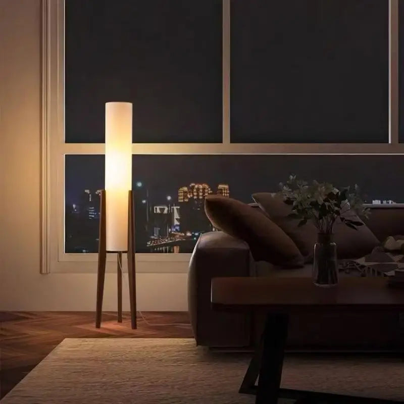 Nordic Retro Solid Wood Living Room Floor Lamp, Fabric Original Wood Floor Lamp, Room Decoration Lighting Floor Lamp