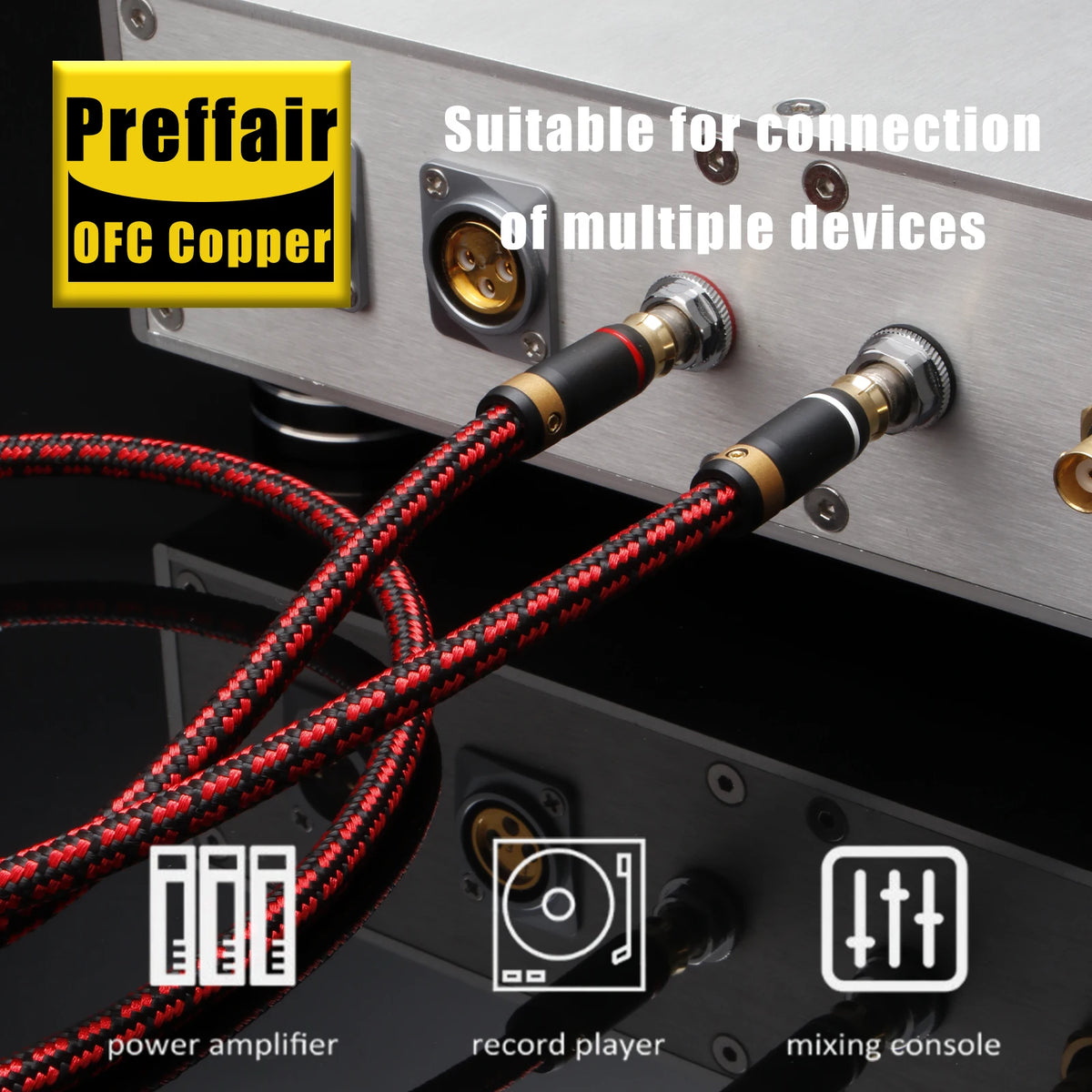 Preffair OFC Copper HIFI Audio Cable Single RCA to Dual RCA Subwoofer Splitter Y Cable Pure Copper for Enhanced Sound Quality