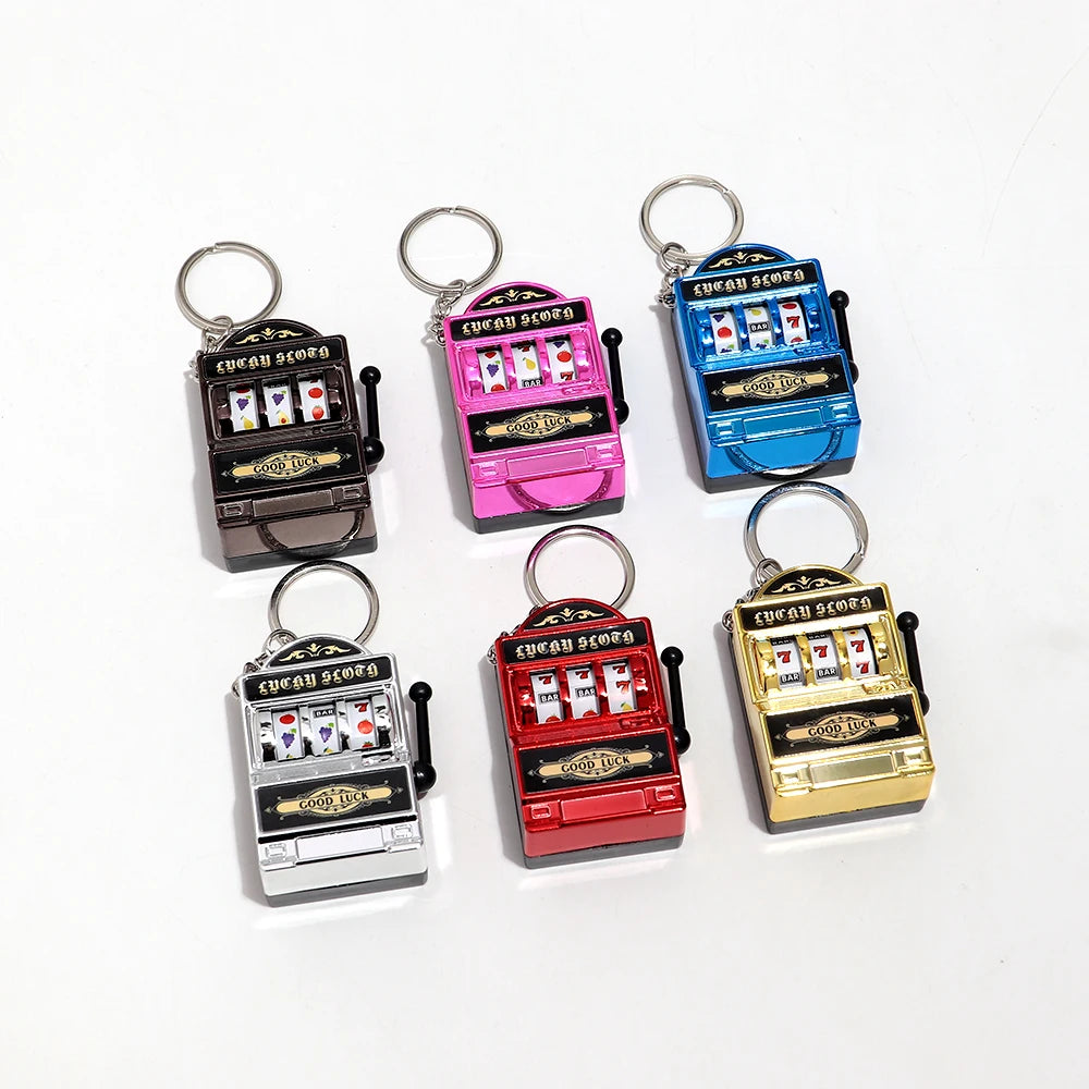 Mini Gambling Slot Machine Key Chains Creative Arcade Pocket Fruit Lucky Jackpot Gadget Antistress Toy Funny Games Keychain Ring