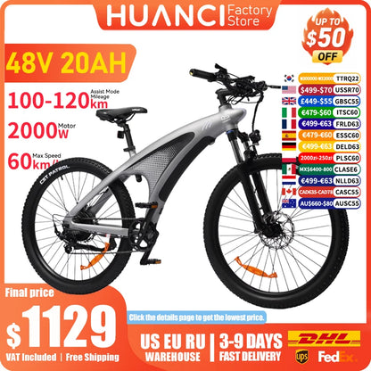 HUANCI Q5 Electric Bike for Adults Mountain Tire E Bike 48V 20Ah Battery Electric Bicycle for Commuting Long Range