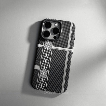 Relief Carbon Fiber Magnetic Case for iPhone 15 Pro Max 16 17 Pro Phone Cover Camera Metal Lens Protective Shell Hard PC Fundas