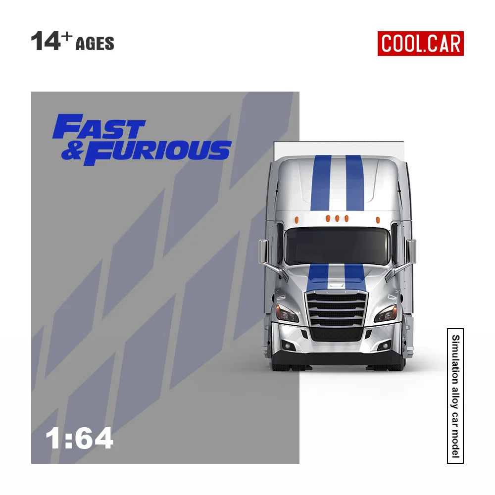 Cool Car 1/64Blue Silver Striped Livery Heavy Truck Diecast Alloy Model Mini Simulation Lorry Desktop Hobby Collectible Ornament