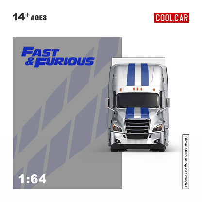 Cool Car 1/64Blue Silver Striped Livery Heavy Truck Diecast Alloy Model Mini Simulation Lorry Desktop Hobby Collectible Ornament