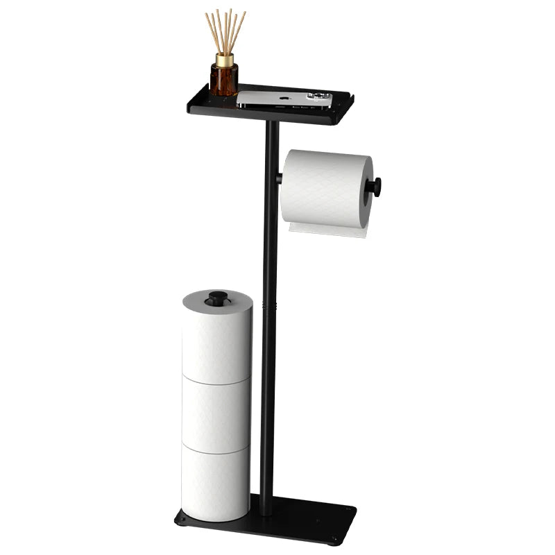 Vertical Toilet Paper Holder with Shelf, Toilet Paper Storage, Multi Roll Paper Storage Rack, Bathroom, Black, Bathroom Storage