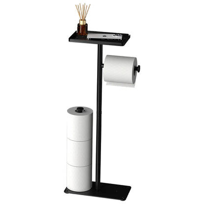 Vertical Toilet Paper Holder with Shelf, Toilet Paper Storage, Multi Roll Paper Storage Rack, Bathroom, Black, Bathroom Storage