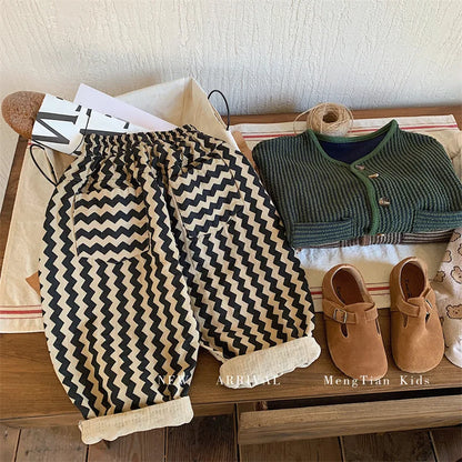 Children Clothing Kids Pants 2023 Spring and Autumn New Fashionable Korean Style Striped Casual Simple Baby Boys Harem Pants