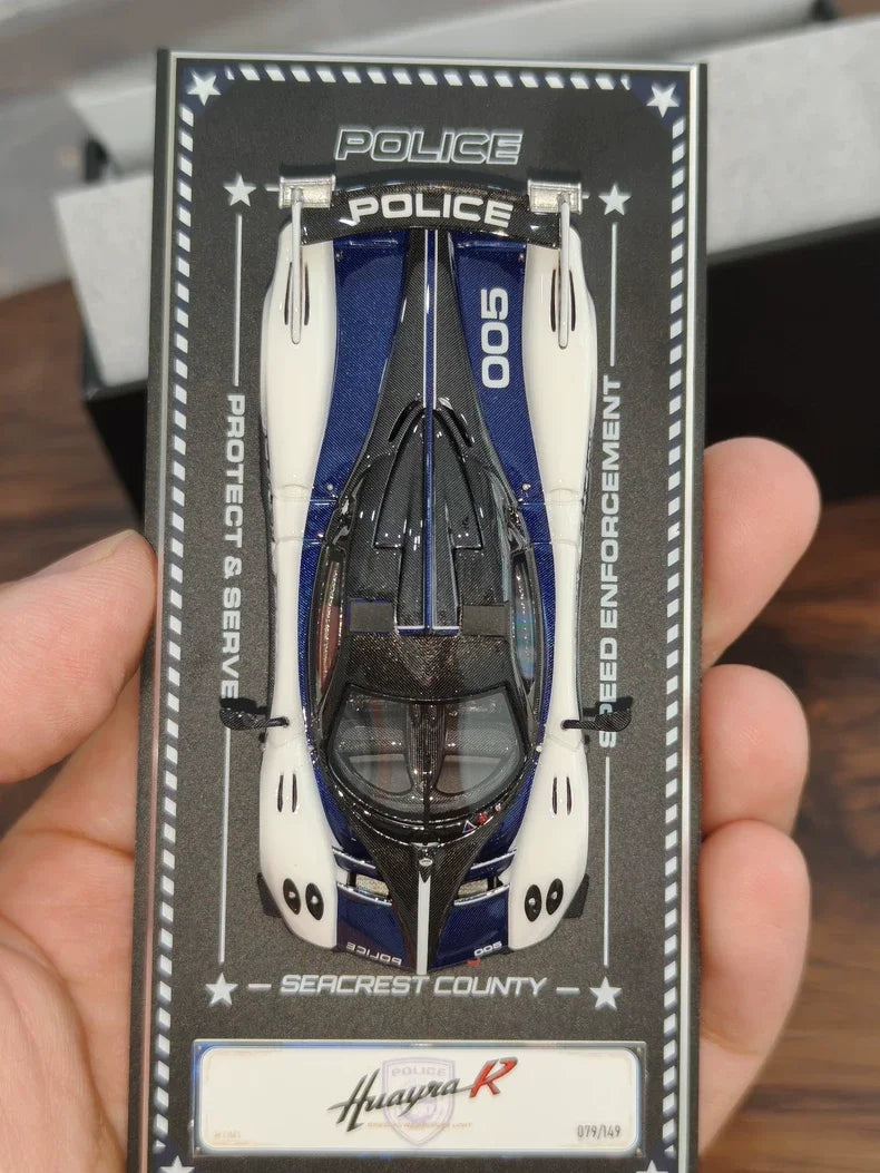 In stock DMY 1:64 Huayao R police car 005 resin miniature replica car model,adult statue,boy toy,children's holiday gift