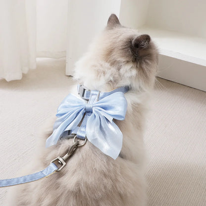 1Pcs 120cm Cat Harness Leash Set with Big Bow  Cute Pet Vest Chest Walking Outdoor Small Dog Kitten Breathable Soft Safety Strap