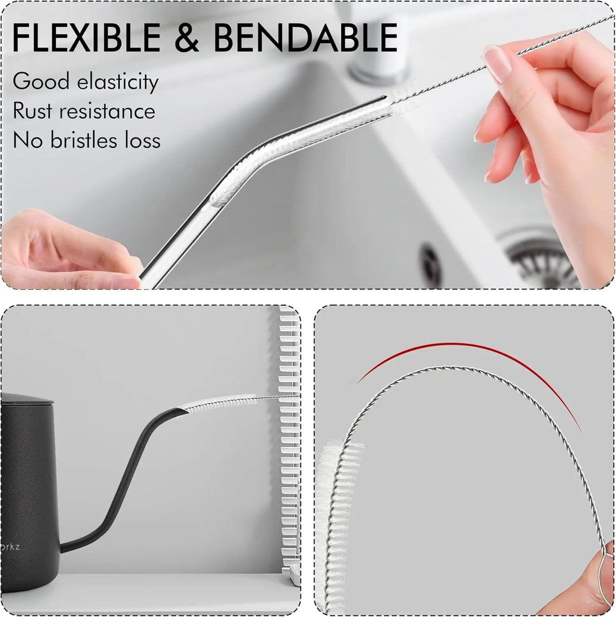 12pcs Straw Cleaner Brush Nylon Reusable Straw Cleaning Brushes for Metal Glass Silicone Straws Small Bottle Milk Tube Pipes