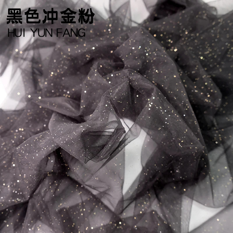 Gold Tulle material black encryption soft Tulle spray silver glitter Tulle wedding dress home decoration fabric