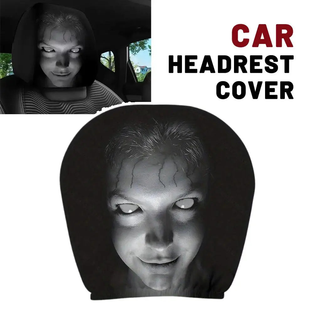 2Pcs Horror Face Design Car Headrest Covers Breathable Elastic Car Headrest Cover Universal Car Seat Cover for Sedan, Truck, SUV