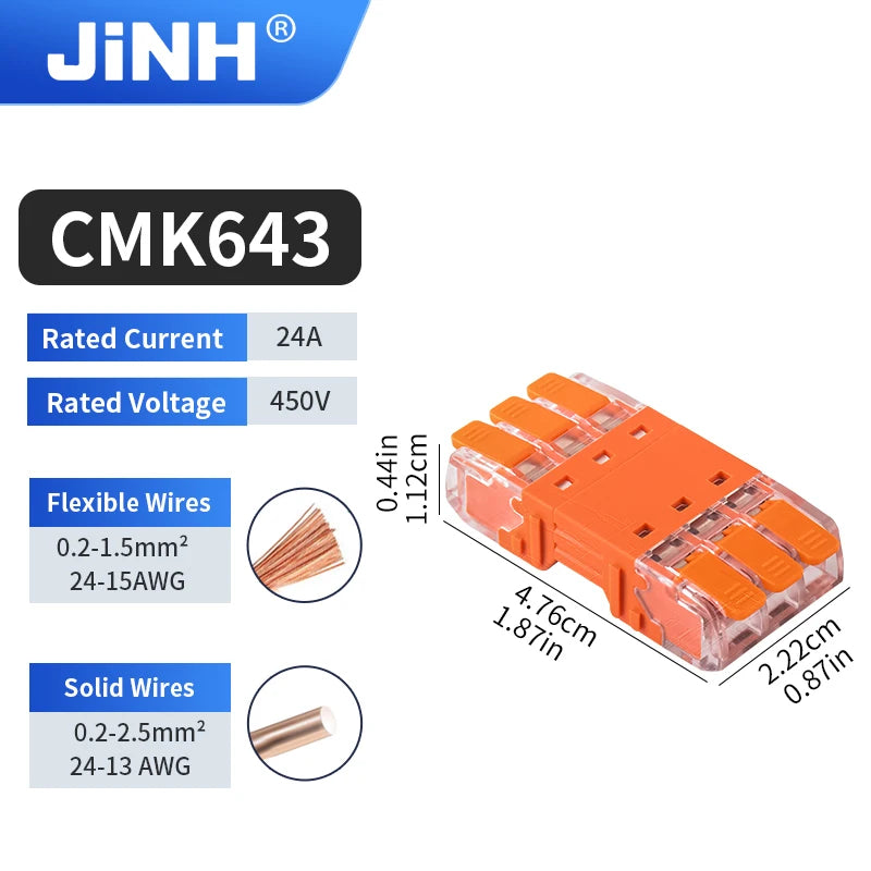 JINH CMK64 Splicing Electrical Plug Connect Disconnect Quick Lever Wiring 2/3/4P for Compact Male Female Terminals Blocks