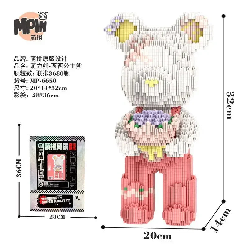 Weeding Bear Building Block Art Cake Bear Eternal Heart Bouquet Bear Ornament DIY Assembly Mini Brick Figure for Birthday Gift